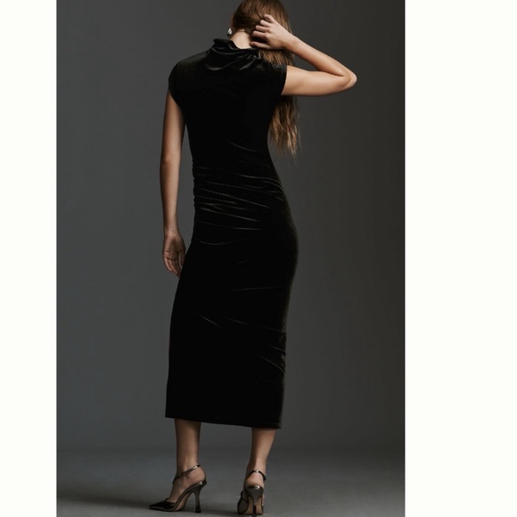 NWT Anthropologie The Maya Ruched Cowl-Neck Dress: Stretch Velvet Edition - Picture 2 of 13